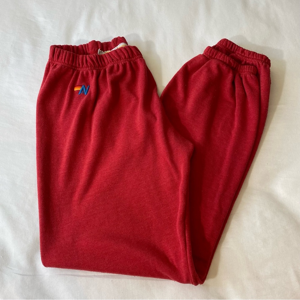 Aviator Nation red sweatpants size large California MISSING DRAWSTRING